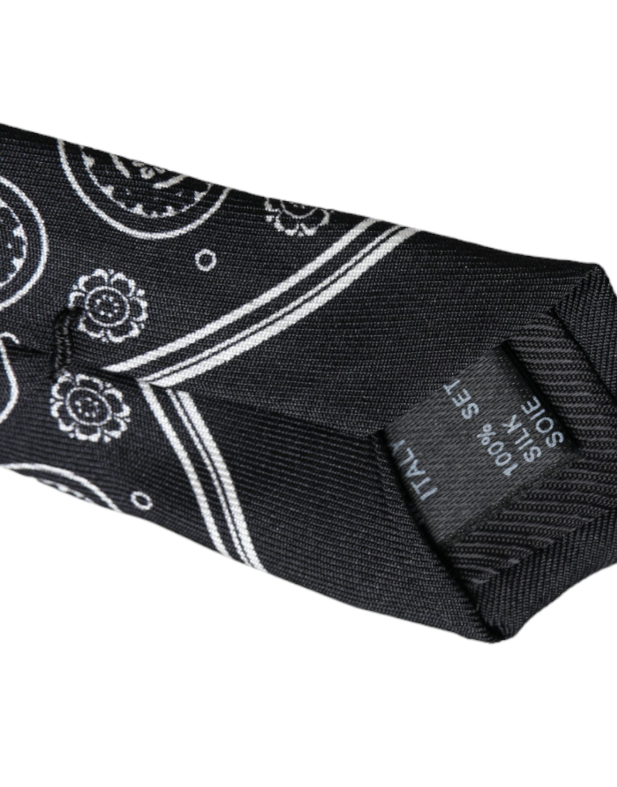 Black patterned adjustable tie made of 100% silk