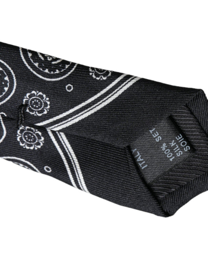 Black patterned adjustable tie made of 100% silk