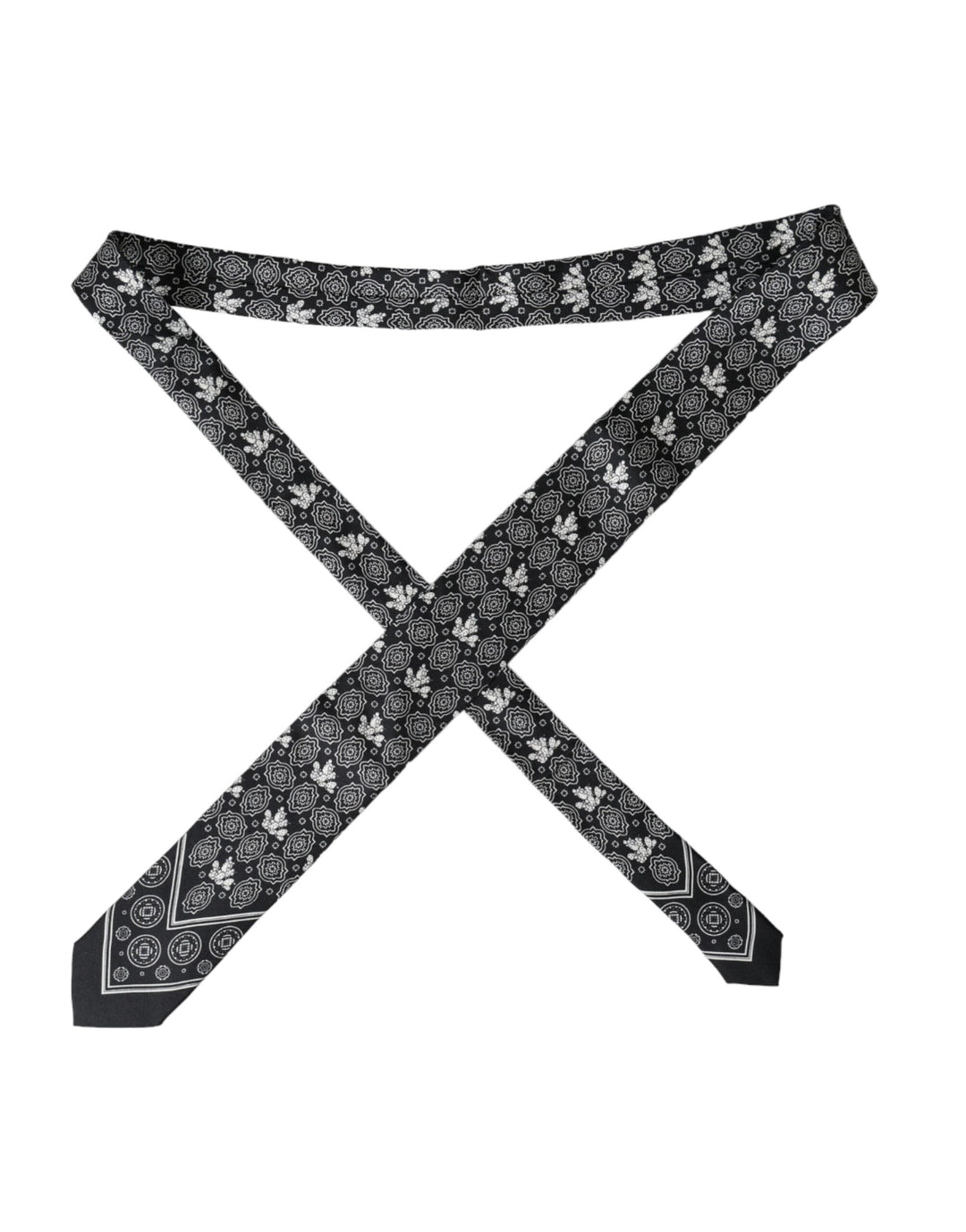 Black patterned adjustable tie made of 100% silk
