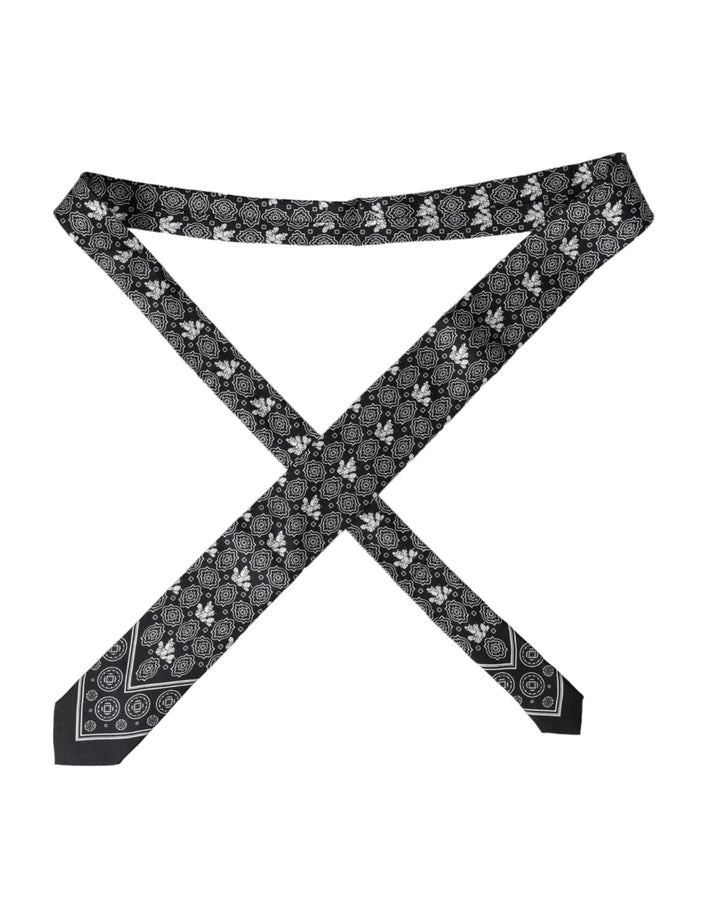 Black patterned adjustable tie made of 100% silk