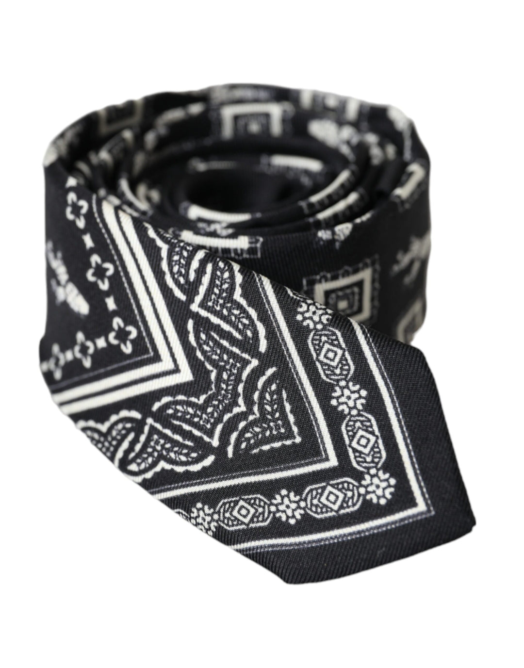 Black patterned adjustable tie made of 100% silk