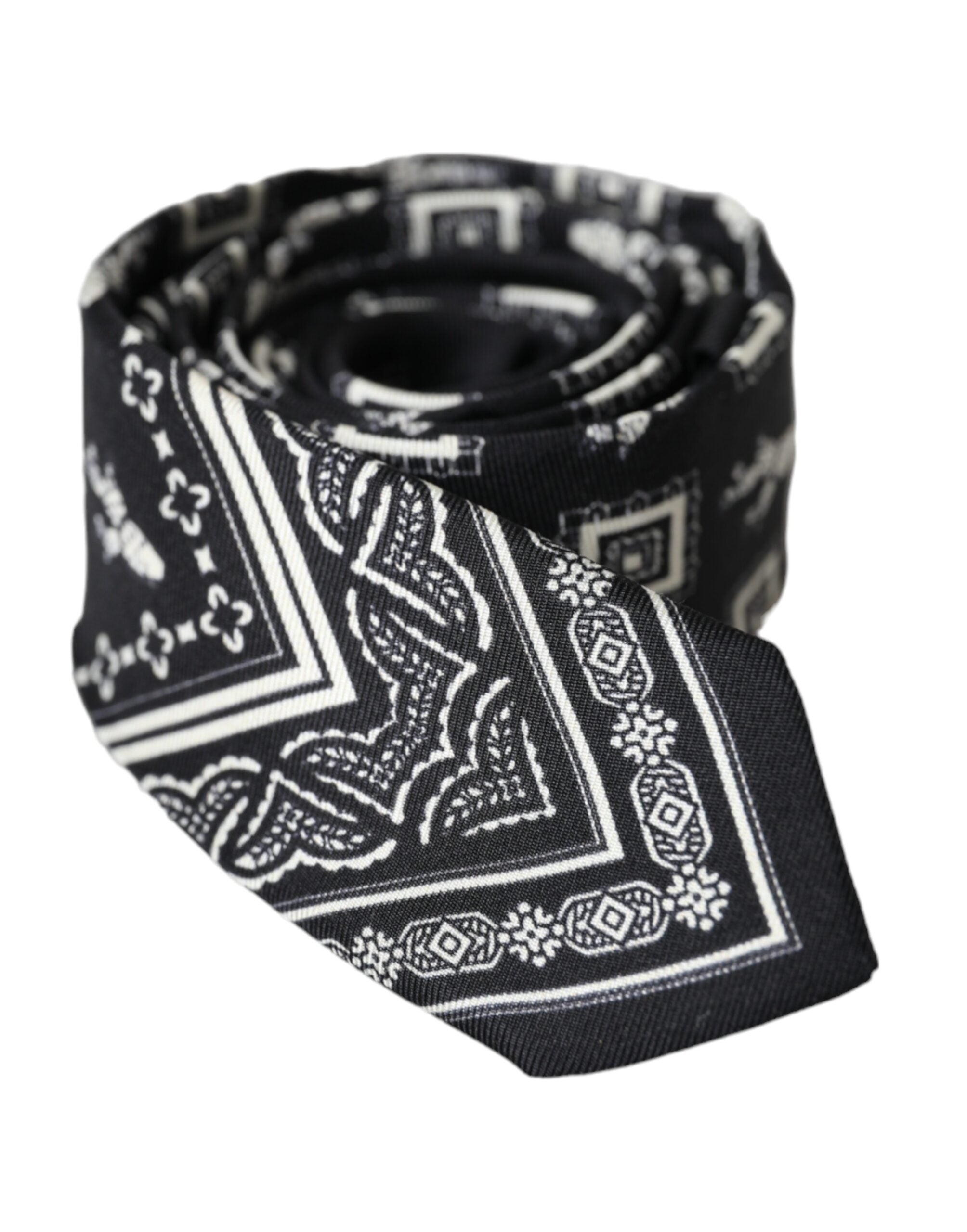Black patterned adjustable tie made of 100% silk