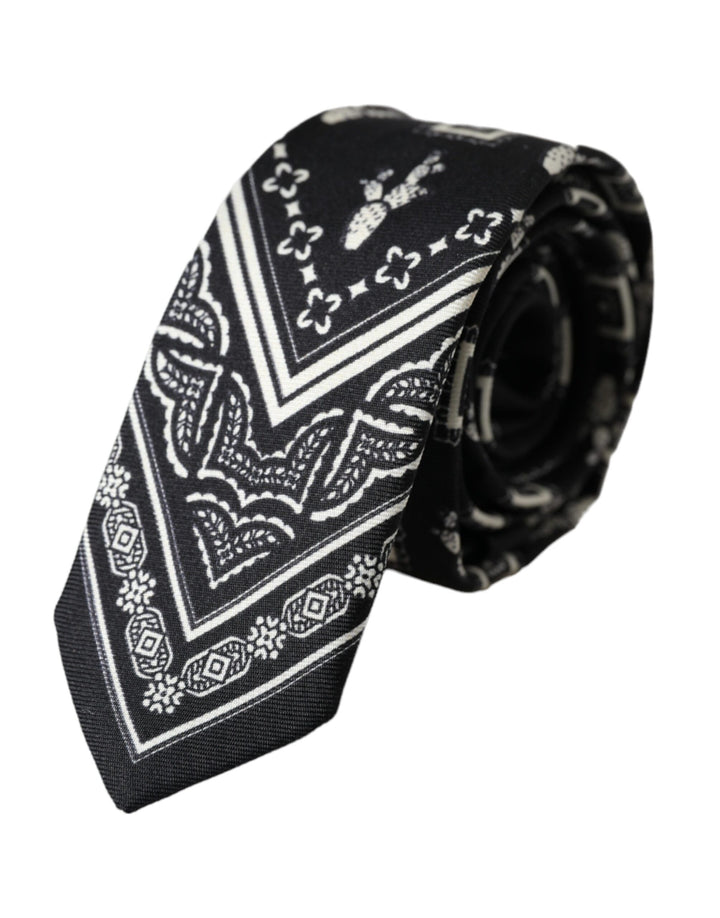 Black patterned adjustable tie made of 100% silk