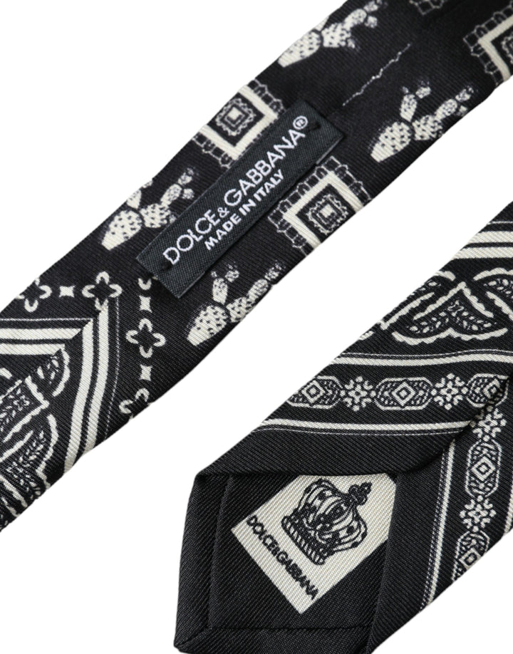 Black patterned adjustable tie made of 100% silk