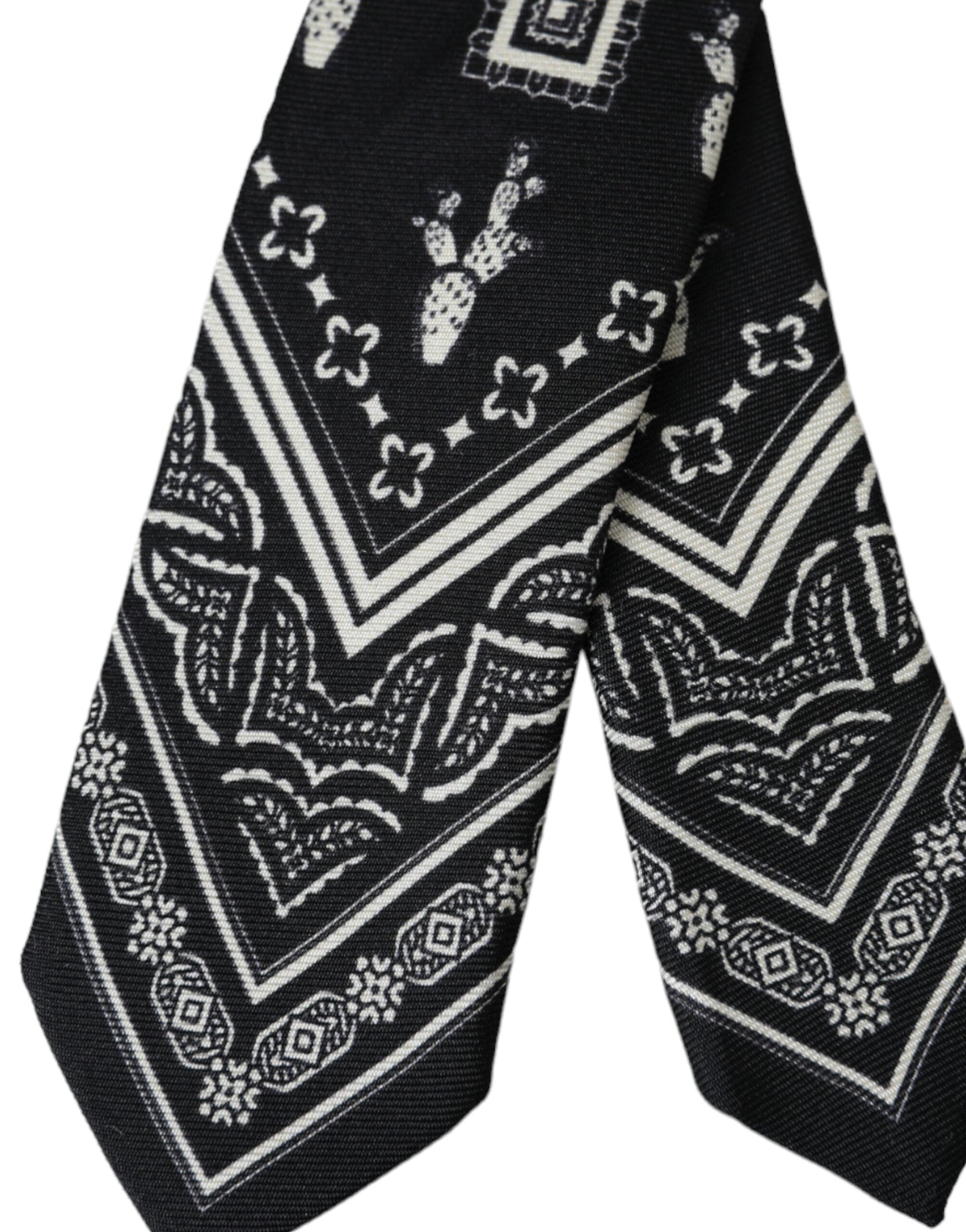 Black patterned adjustable tie made of 100% silk