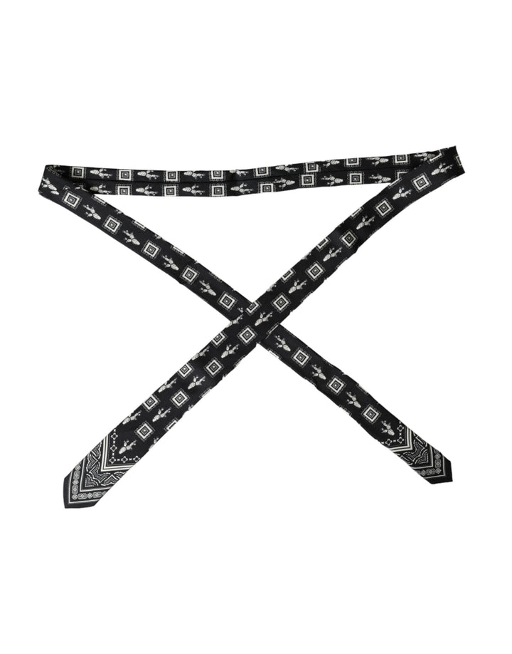 Black patterned adjustable tie made of 100% silk