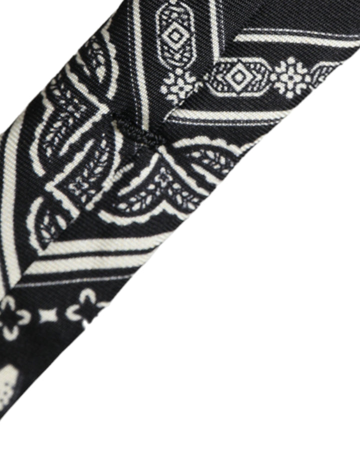 Black patterned adjustable tie made of 100% silk