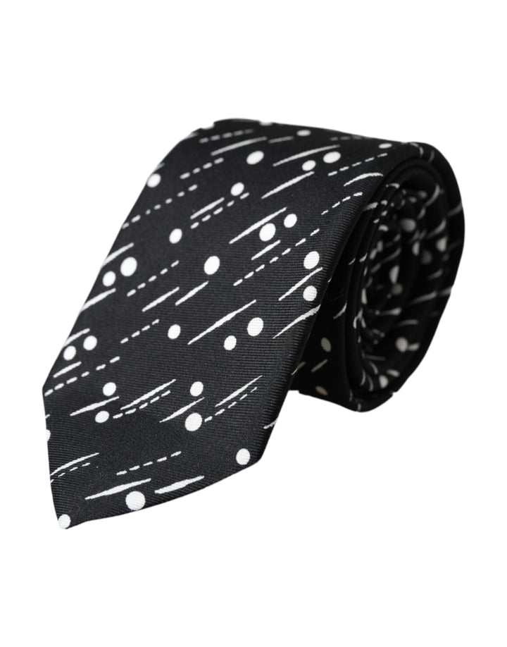 Black dotted adjustable tie made of 100% silk