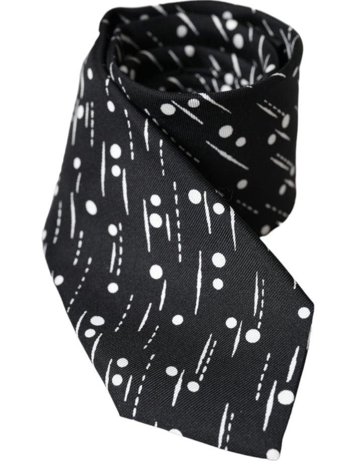 Black dotted adjustable tie made of 100% silk