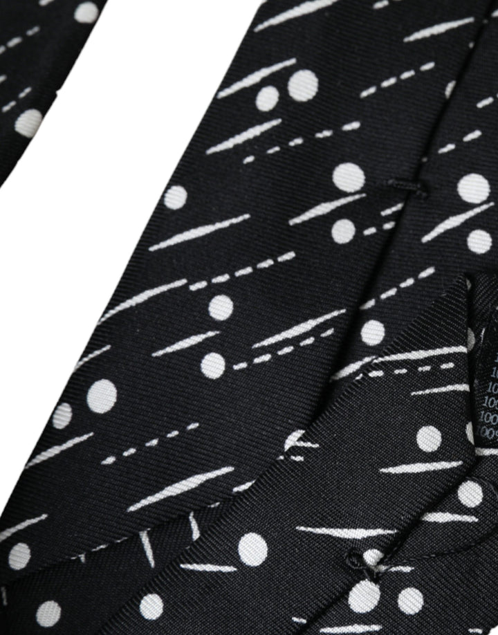 Black dotted adjustable tie made of 100% silk