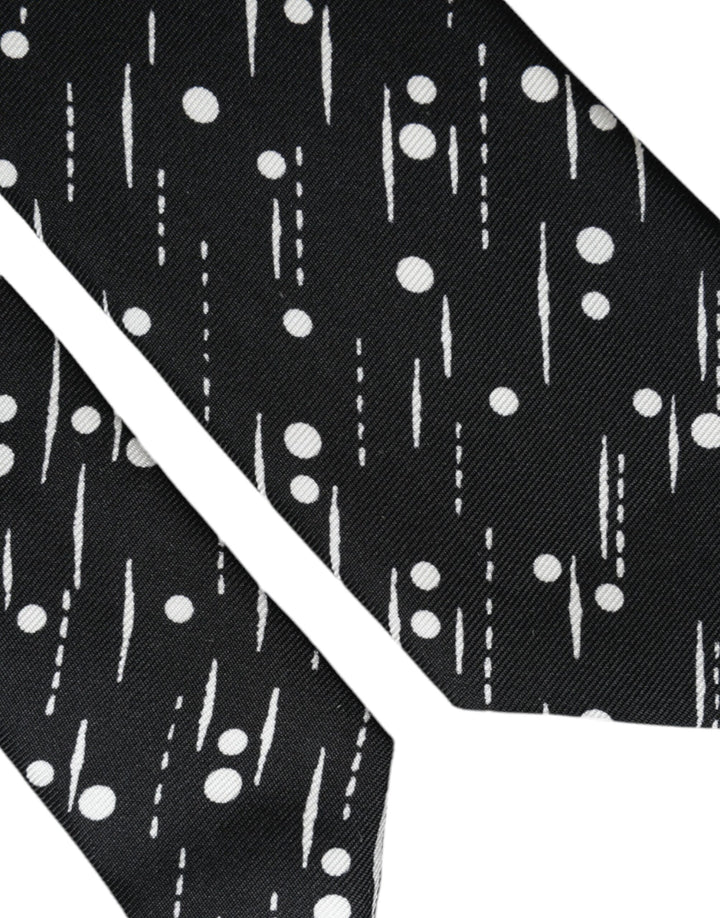 Black dotted adjustable tie made of 100% silk