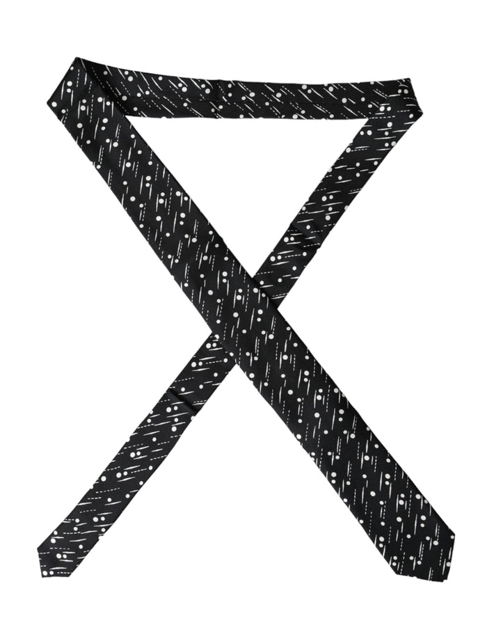 Black dotted adjustable tie made of 100% silk