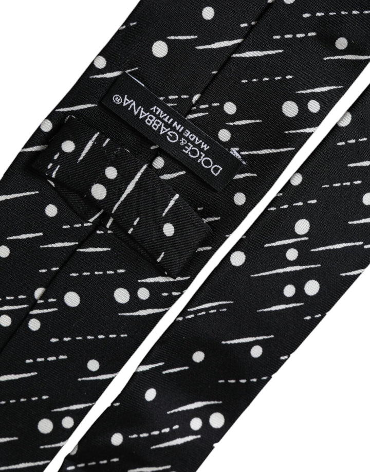Black dotted adjustable tie made of 100% silk