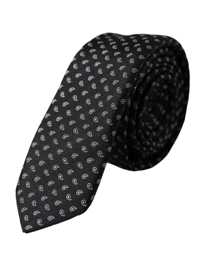 Black jacquard patterned silk tie for men, adjustable
