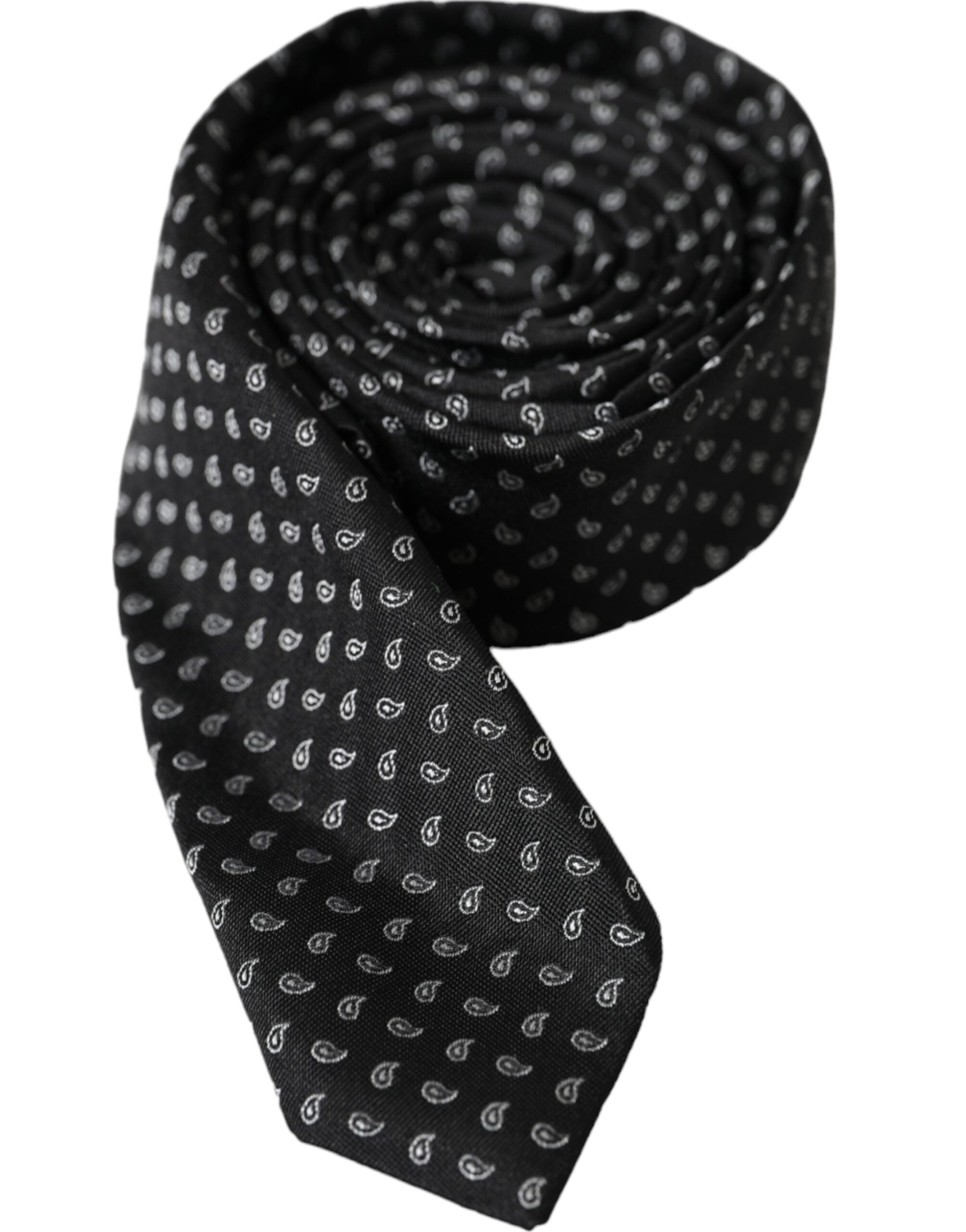 Black jacquard patterned silk tie for men, adjustable