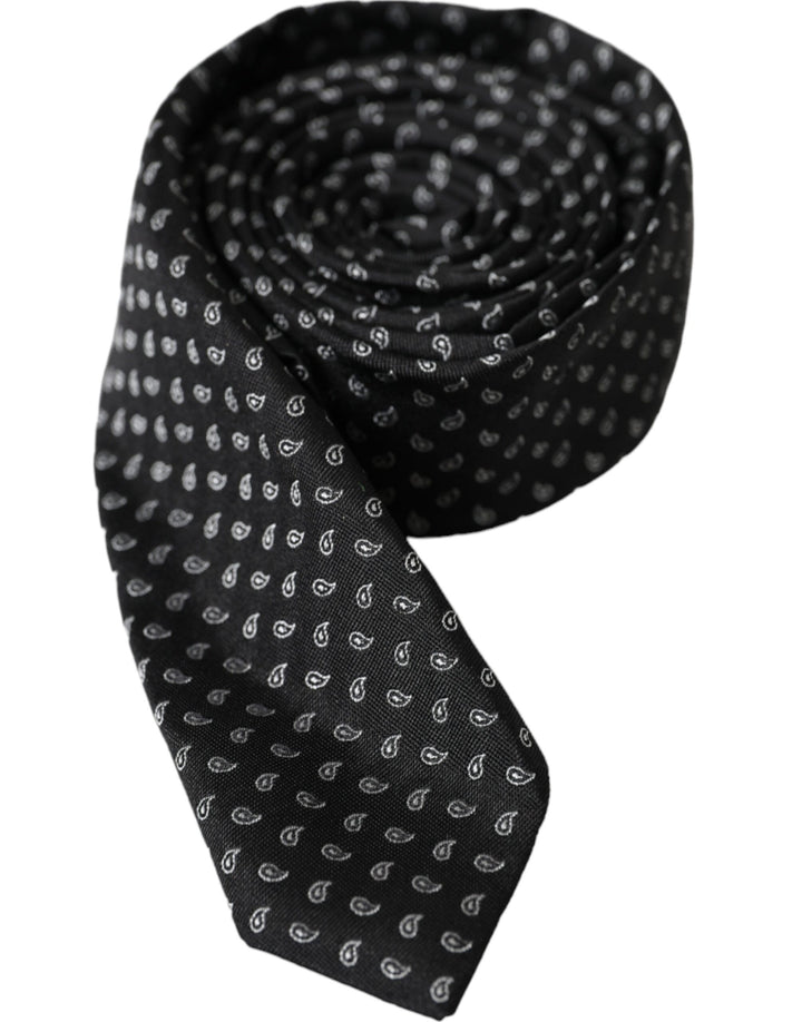Black jacquard patterned silk tie for men, adjustable