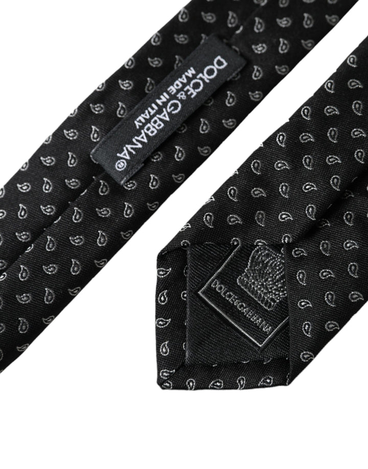 Black jacquard patterned silk tie for men, adjustable
