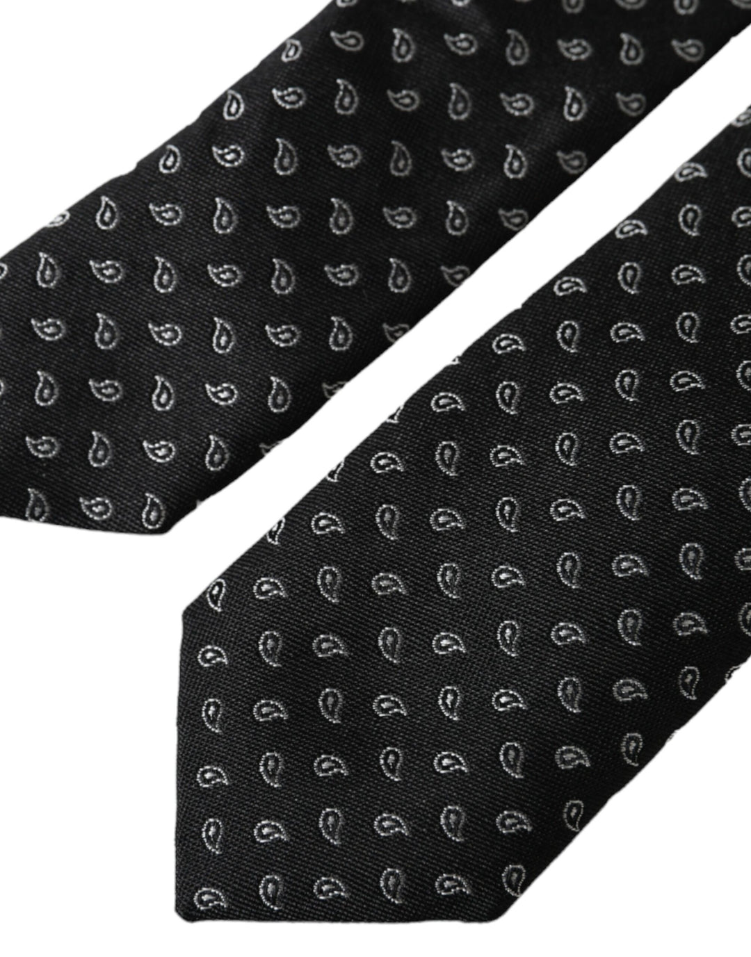 Black jacquard patterned silk tie for men, adjustable