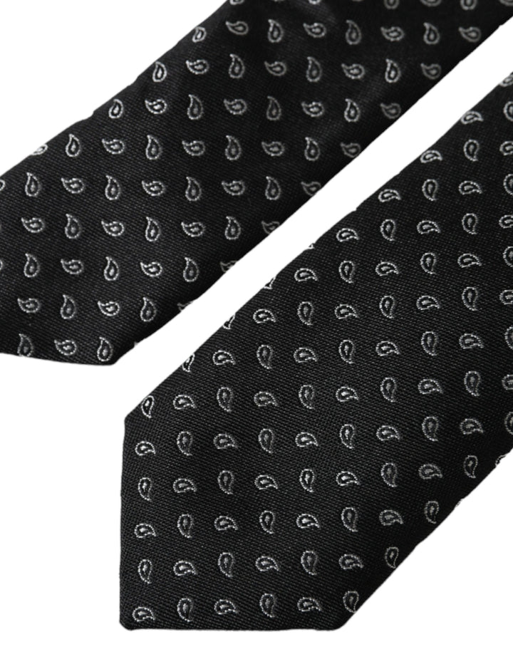 Black jacquard patterned silk tie for men, adjustable