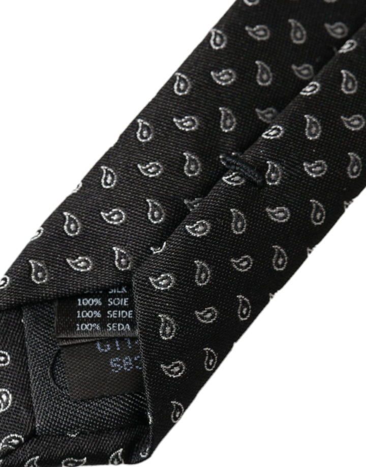 Black jacquard patterned silk tie for men, adjustable