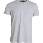 White cotton T-shirt with round neck and short sleeves