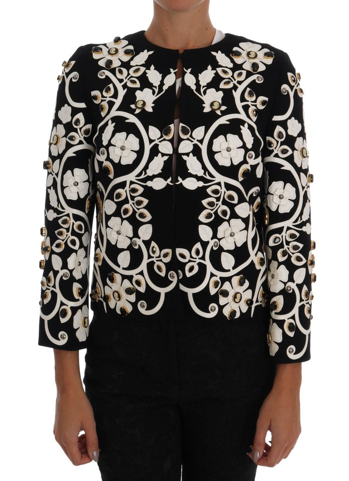 Jacke aus Wollmantel mit Blumenstickerei und Kristall