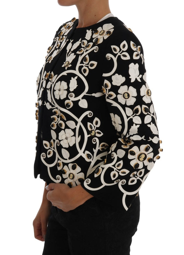 Jacke aus Wollmantel mit Blumenstickerei und Kristall