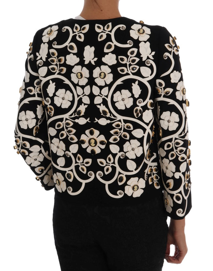 Jacke aus Wollmantel mit Blumenstickerei und Kristall