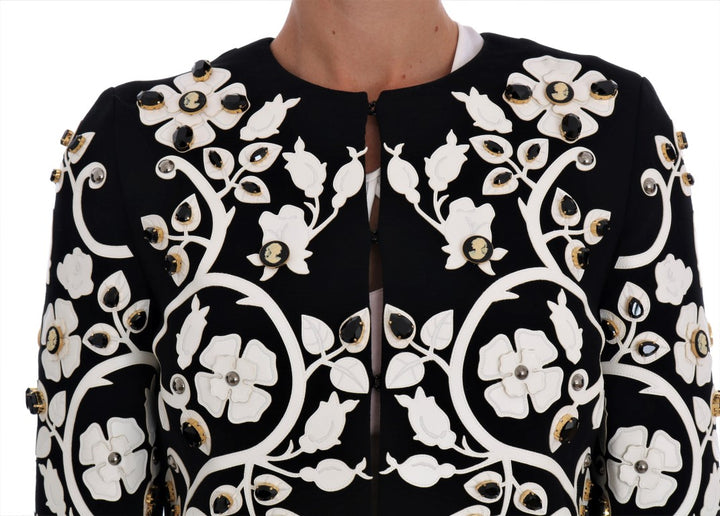 Jacke aus Wollmantel mit Blumenstickerei und Kristall