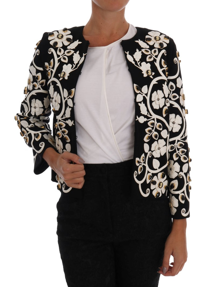 Jacke aus Wollmantel mit Blumenstickerei und Kristall