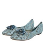 Dolce & Gabbana Blau Spitze Kristall Ballett Flats Loafers Schuhe