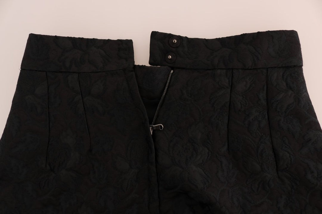 Eleganter schwarzer Rock aus geblümtem Jacquard in A-Linie