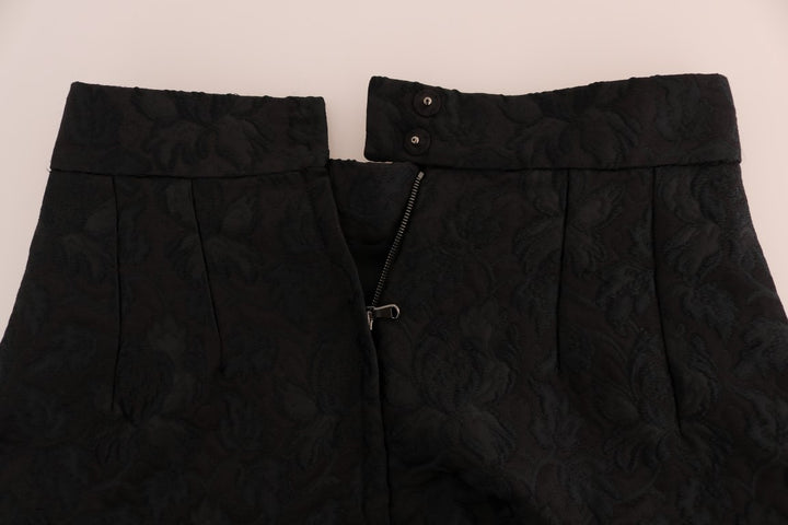 Eleganter schwarzer Rock aus geblümtem Jacquard in A-Linie