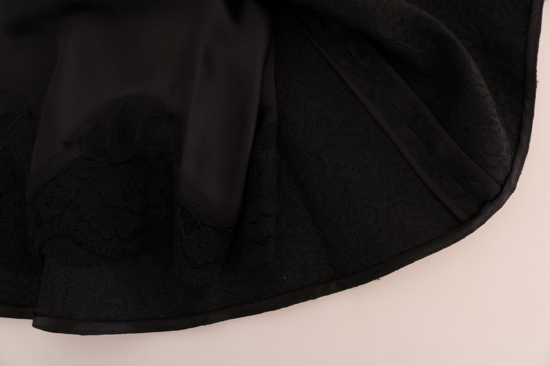 Eleganter schwarzer Rock aus geblümtem Jacquard in A-Linie