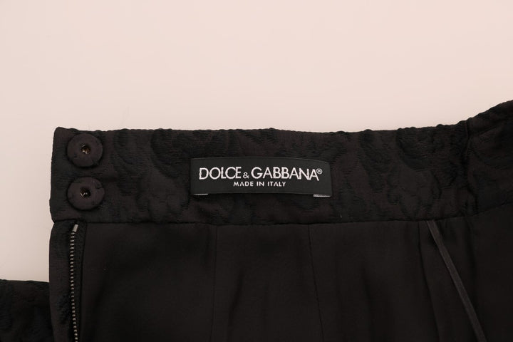 Eleganter schwarzer Rock aus geblümtem Jacquard in A-Linie