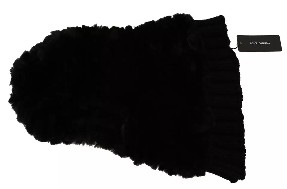 Black silver fox fur cashmere hooded scarf