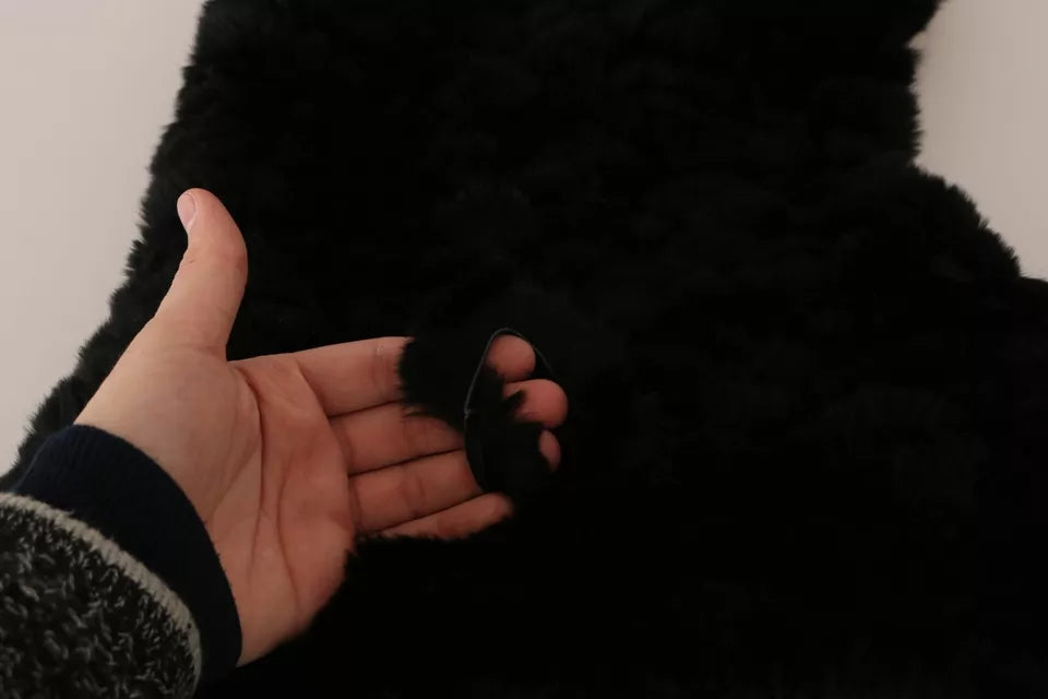 Black silver fox fur cashmere hooded scarf