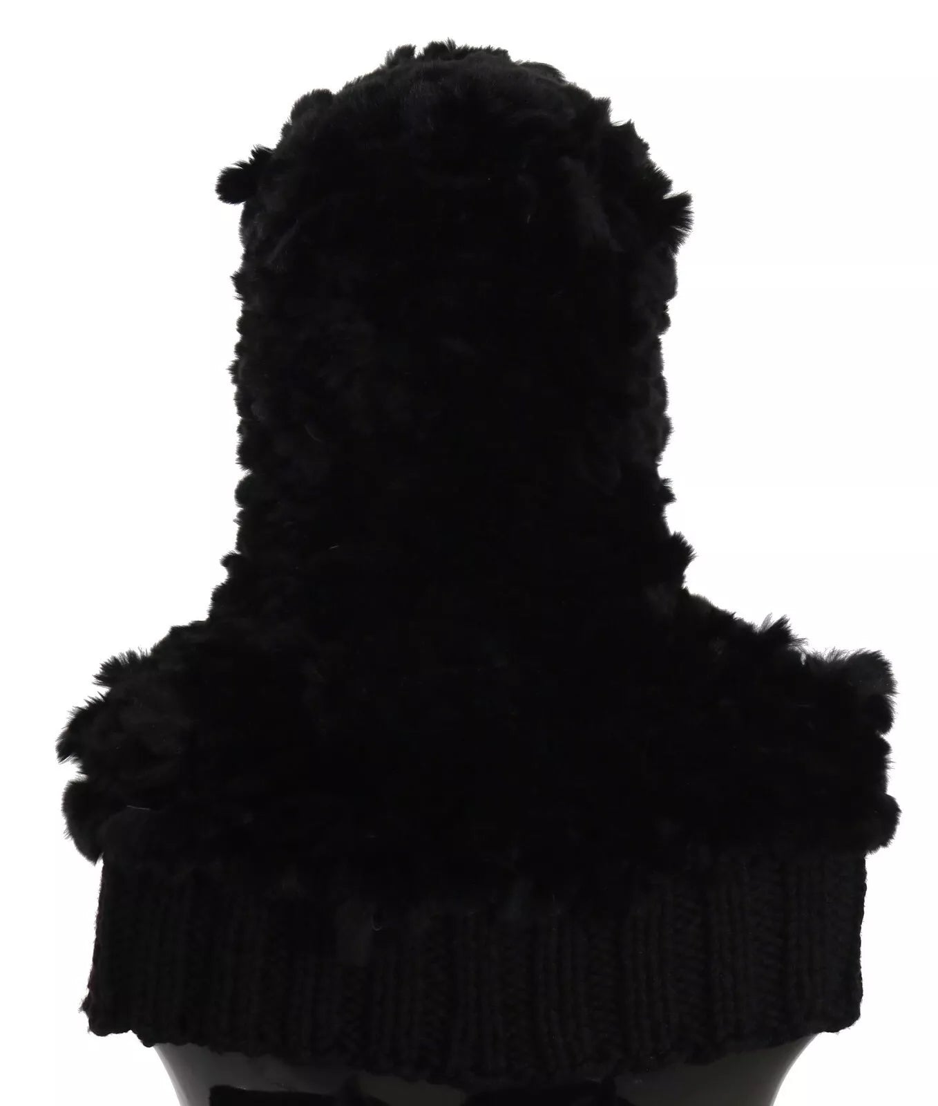 Black silver fox fur cashmere hooded scarf