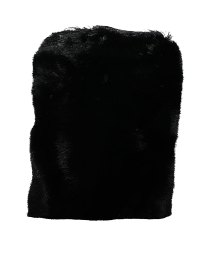 Black Faux Fur Silver Chain Crossbody Shoulder Bag Handbag