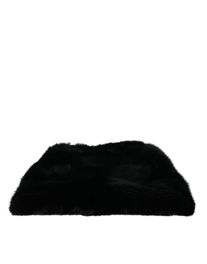 Black Faux Fur Silver Chain Crossbody Shoulder Bag Handbag