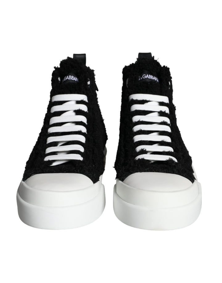 Dolce & Gabbana Schwarz Weiß Fell Logo High Top Sneaker Schuhe