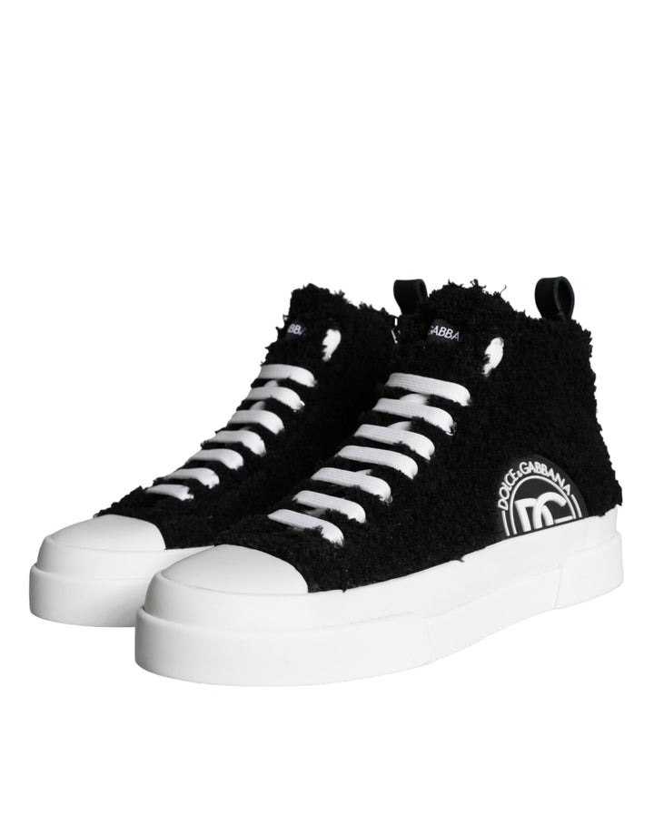 Dolce & Gabbana Schwarz Weiß Fell Logo High Top Sneaker Schuhe