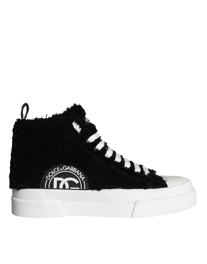 Dolce & Gabbana Schwarz Weiß Fell Logo High Top Sneaker Schuhe