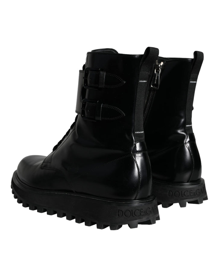 Dolce & Gabbana Schwarze Leder Schnürstiefel Männer Mid Calf Schuhe