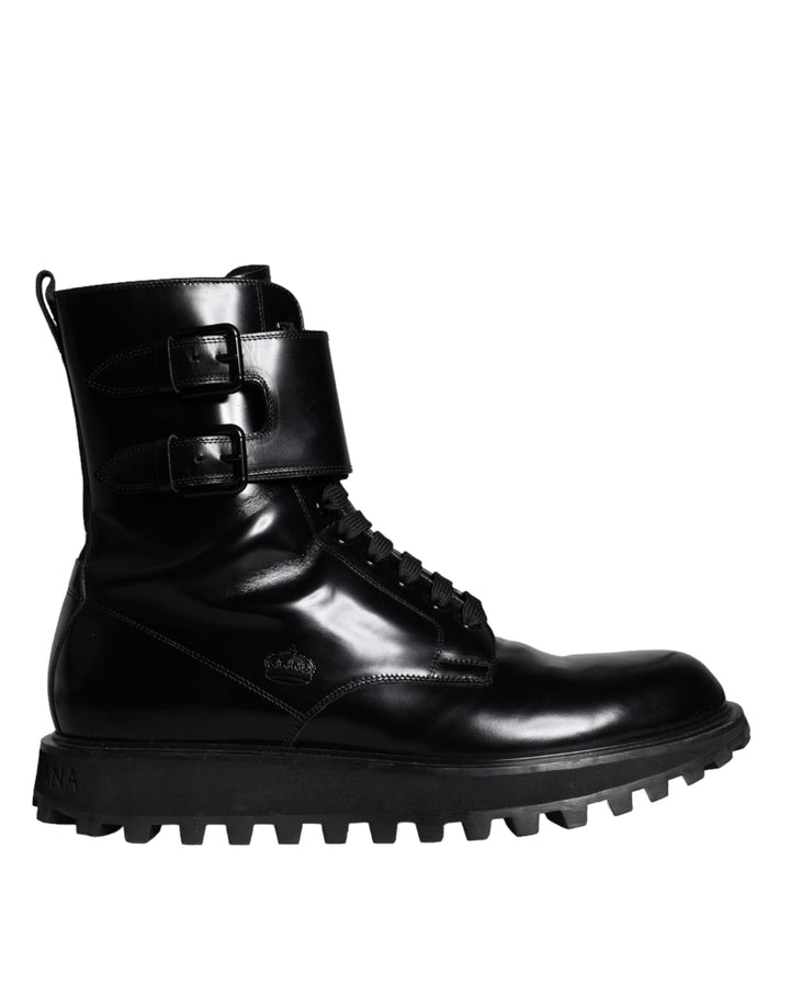 Dolce & Gabbana Schwarze Leder Schnürstiefel Männer Mid Calf Schuhe