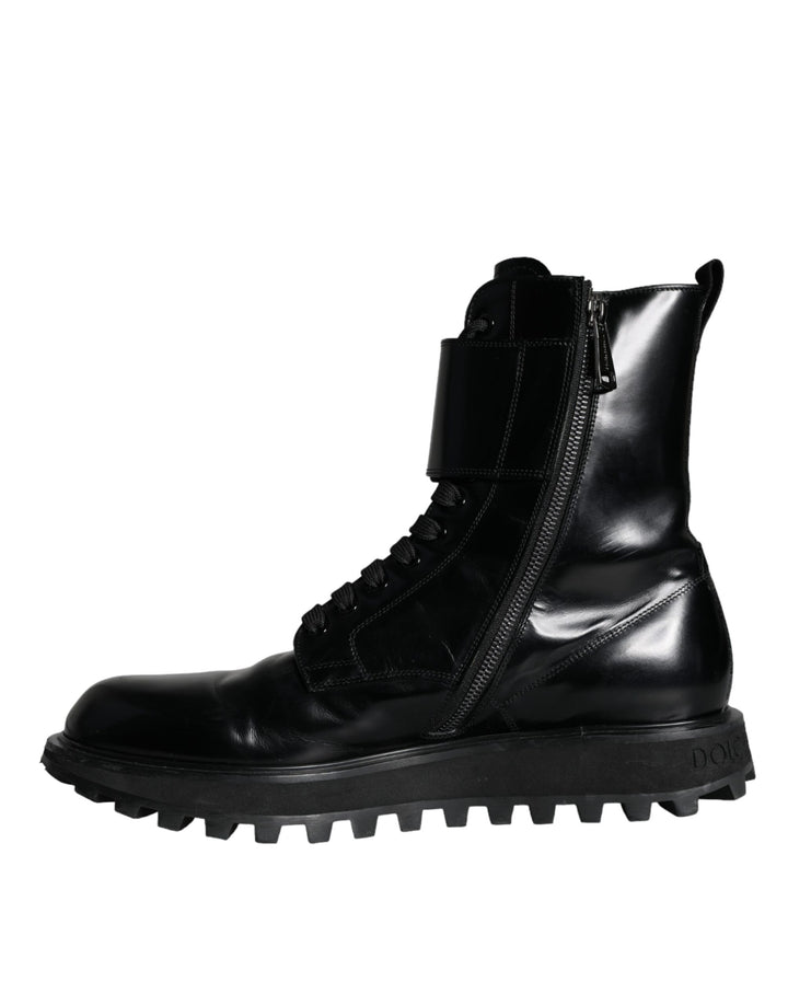 Dolce & Gabbana Schwarze Leder Schnürstiefel Männer Mid Calf Schuhe