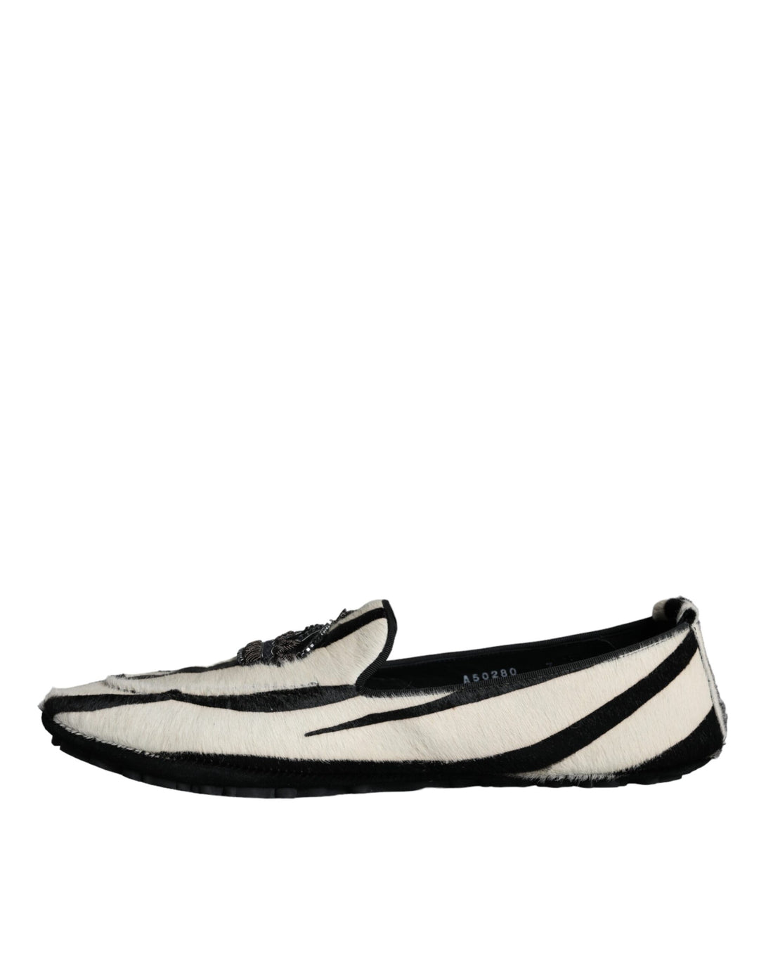 Dolce & Gabbana Schwarz Weiß Kalb Pelz Slip On Loafers Männer Schuhe