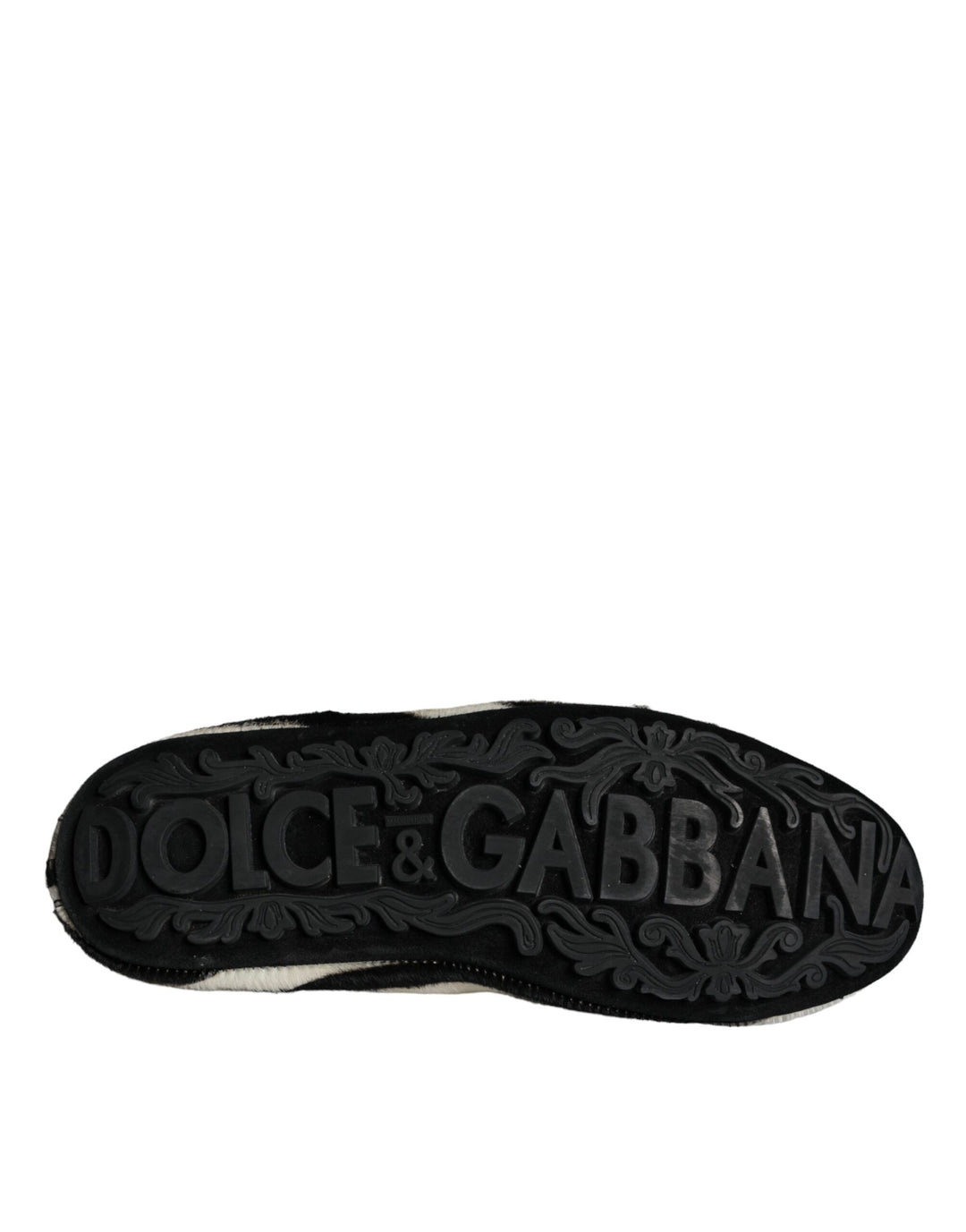 Dolce & Gabbana Schwarz Weiß Kalb Pelz Slip On Loafers Männer Schuhe