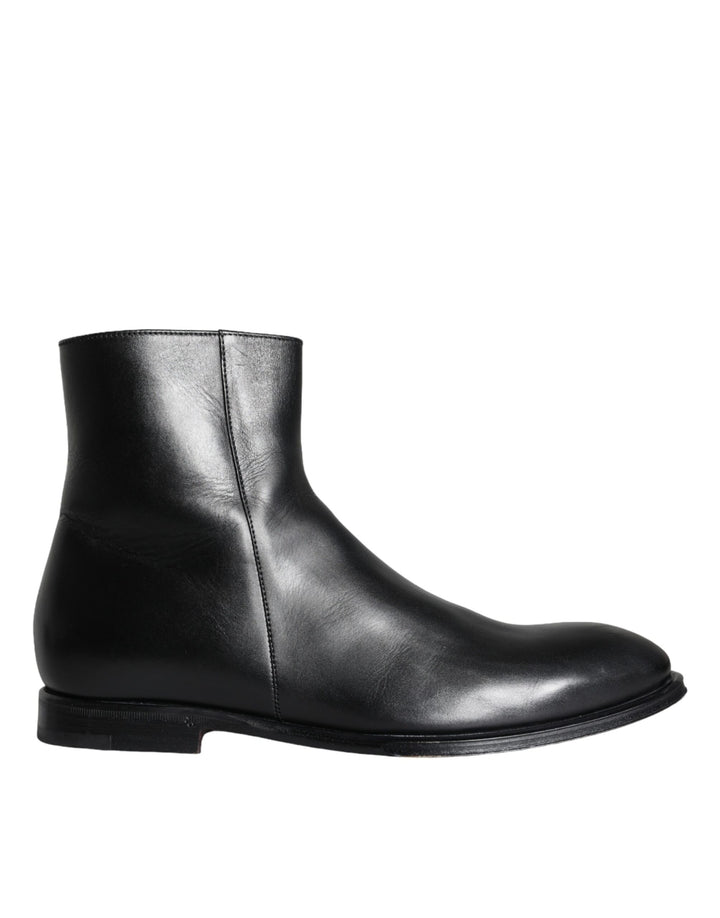 Dolce & Gabbana Schwarzes Kalbsleder Herrenstiefel Herrenschuhe