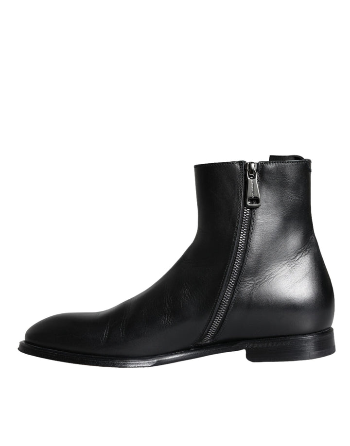 Dolce & Gabbana Schwarzes Kalbsleder Herrenstiefel Herrenschuhe